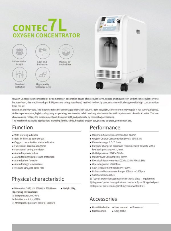 Contec Oksijen Konsantratörü 7 Litre Pulse Oksimetreli Nebülizatörlü - Görsel 3